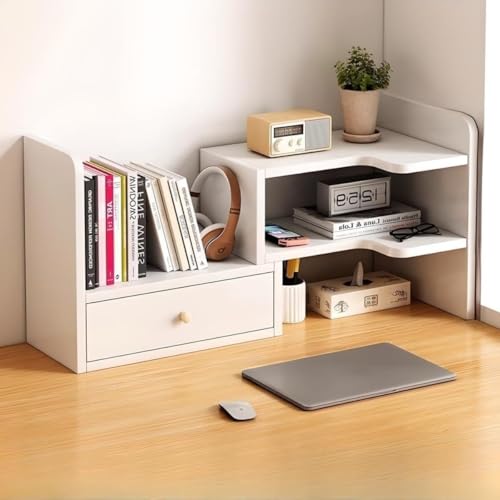 Xozilo 卓上棚 伸縮型 デスクラック 大容量 小物収納 机上整理 本棚 本立て 組立簡単 引き出し付き置き棚 (スタイル5 (30-60) *22*35cm)