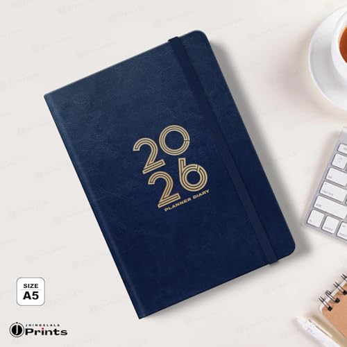 Image of Jhingalala Diaries - Hard Bound Leather Cover 2026 Diary with 365 Dates I Daily Planner Diary 2026 With Calendar | Size A5 15x21 cms (Blue)