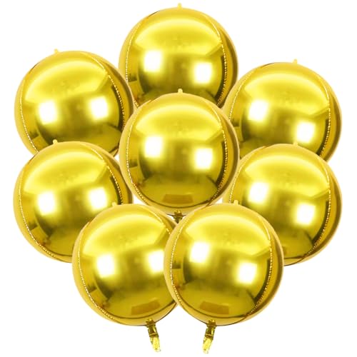 YiYou Palloncini rotondi in lamina dorata, 56 cm, 4D Mylar Orbz, set da 8 pezzi, decorazioni per feste (oro)