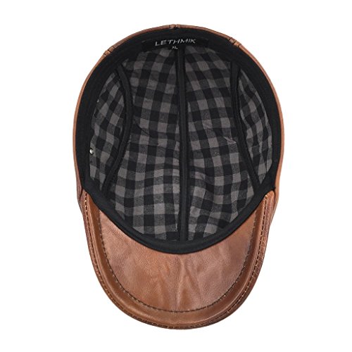 LETHMIK Flat Cap Cabby Hat Genuine Leather Vintage Newsboy Cap Ivy Driving Cap Second Version Brown-XL