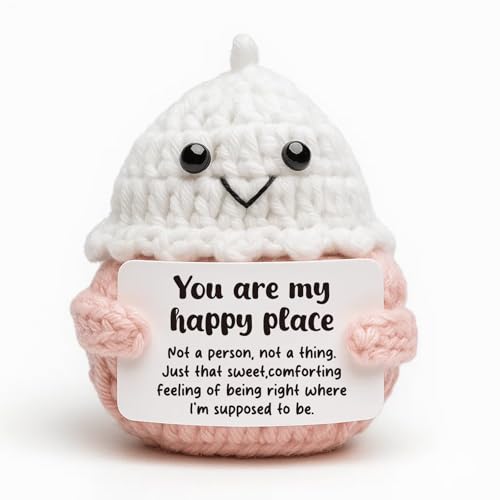 FRBFRB Crochet Cupcake Romantic Gift, Sentimental 'You are My Happy Place' Keepsake for Wife Husband, Cute Anniversary Present for Girlfriend Boyfriend, Valentines Day Love Token Decor