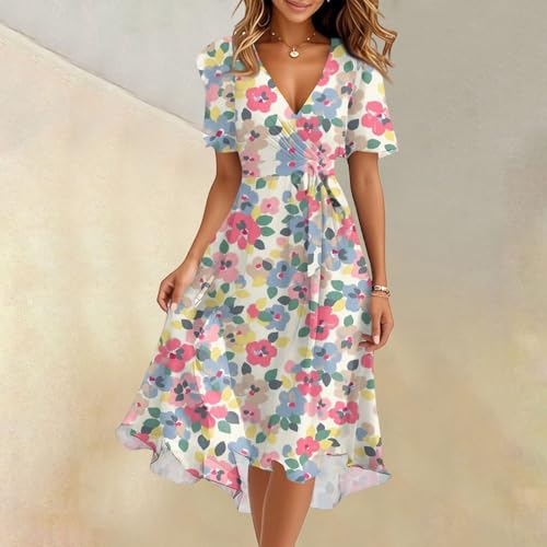 Spring Summer Chiffon Midi Dresses for Women 2025 Elegant Classy Wedding Guest Floral Formal Cocktail Prom Dress