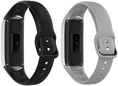 (2-Pack) Tencloud Straps Compatible with Samsung Galaxy fit SM-R370 Strap, Replacement Soft Silicone Sport Wristband Arm Bracelet for Galaxy fit SM-R370 Fitness Tracker (Black+Grey)
