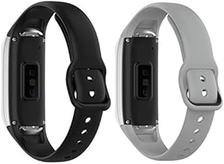 (2-Pack) Tencloud Straps Compatible with Samsung Galaxy fit SM-R370 Strap, Replacement Soft Silicone Sport Wristband Arm Bracelet for Galaxy fit SM-R370 Fitness Tracker (Black+Grey)