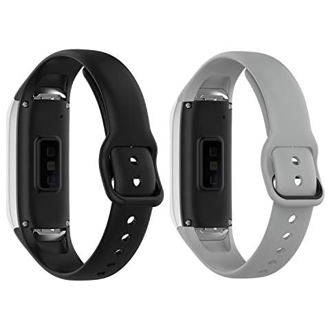 (2-Pack) Tencloud Straps Compatible with Samsung Galaxy fit SM-R370 Strap, Replacement Soft Silicone Sport Wristband Arm Bracelet for Galaxy fit SM-R370 Fitness Tracker (Black+Grey) Cover