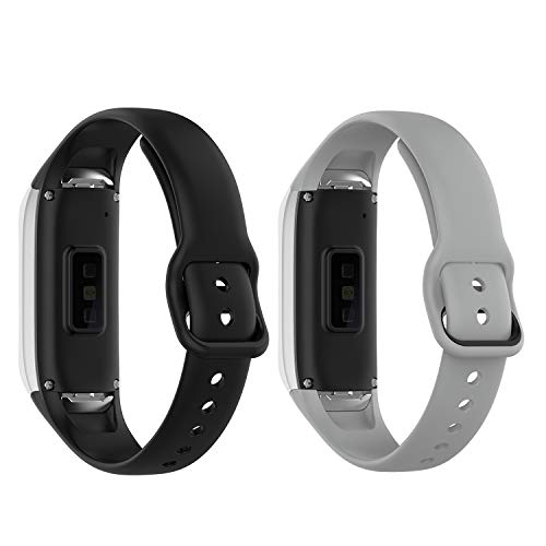 TenCloud (2-Pack) Straps Compatible with Samsung Galaxy fit SM-R370 Strap, Replacement Soft Silicone Sport Wristband Arm Bracelet for Galaxy fit SM-R370 Fitness Tracker (Black+Grey)