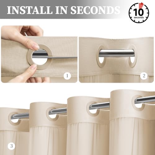 BTTN Ringless Shower Curtain Set, Linen Textured Fabric Shower Curtain with Snap-in Liner, Waterproof & Washable, Modern Hotel Shower Curtain for Bathroom with Mesh Top Window, 72x75, Beige/Cream - 3