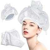 Melivs Net Plopping Cap for Drying Curly Hair, Upgraded Net Plopping Cap for Drying Hair Plopping Net with Adjustable Strap Reusable Diffuser Cap for Curly Hair Net Plopping Satin Diffuser Cap, White