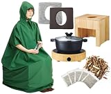 【日本製パック オーガニックよもぎ(5袋入り)】よもぎ蒸しセット(鍋あり・フード付きマント)#P101-4-18 温活 妊活 自宅 家庭用 業務用
