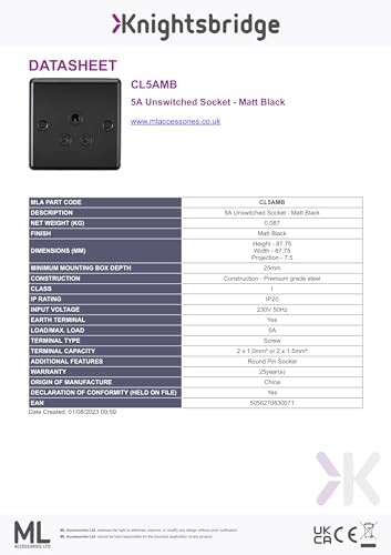 Knightsbridge 5A Unswitched Socket - Matt Black - Image 3