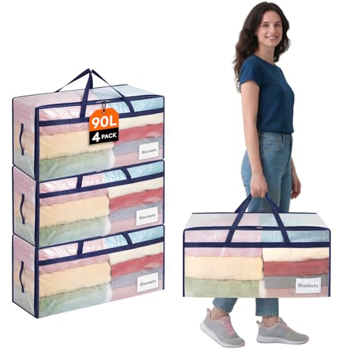Lifewit 4 Stück 90L Umzugstaschen mit Griff, Aufbewahrungstasche für Bettdecken, Große Tasche mit Reißverschluss, Bettwäsche Aufbewahrung… – Ansicht 1