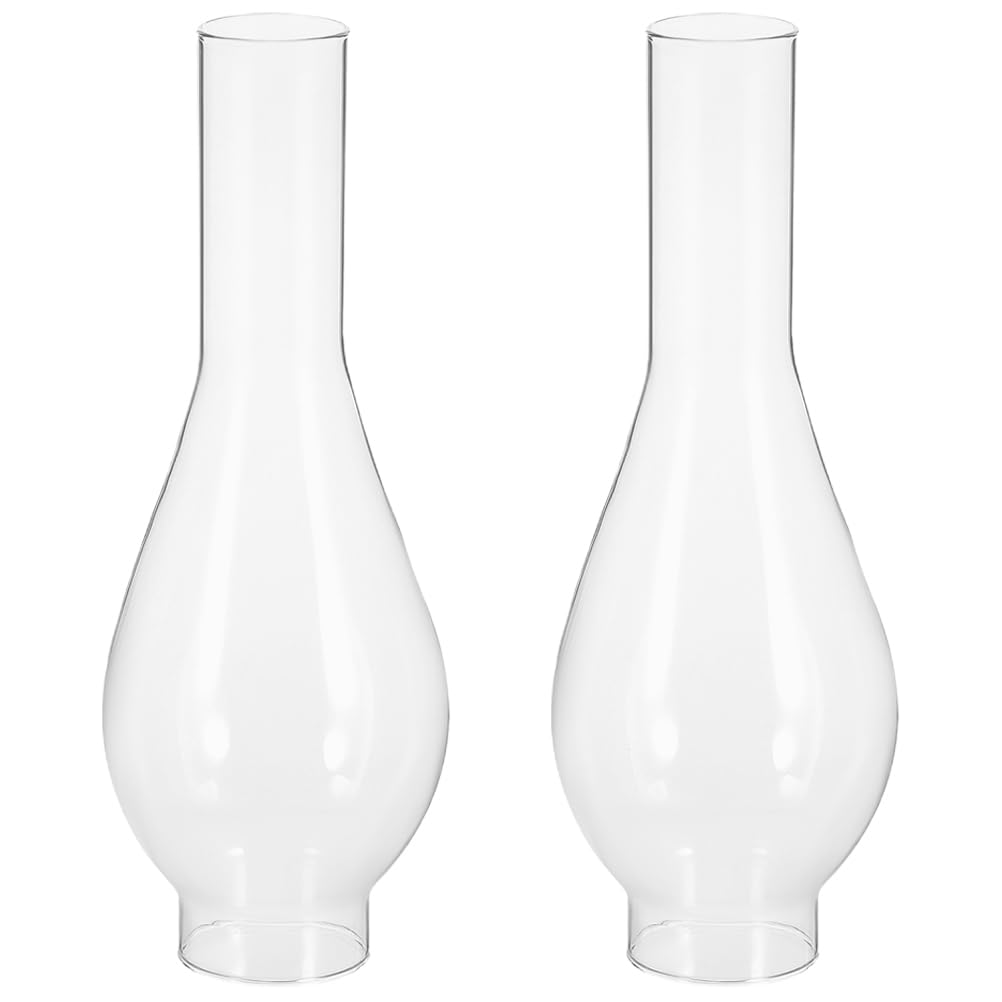 GAROZATION 2Pcs Vintage Glass Oil Lamp Chimney Replacement Clear Kerosene Lamp Shades Windproof Lampshades for Home Emergency Lighting