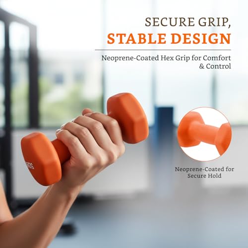 Image of Amazon Brand - Solimo Neoprene Dumbbell 3 Kg, Set of 2 (Orange)
