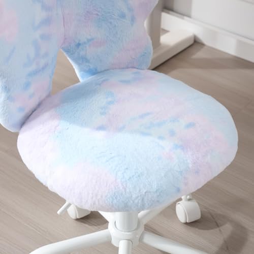 Image of Kmax Adjustable Kids Butterfly Chair - Plush Faux Fur Swivel Office Desk Chair with Wheels, Ergonomic Children's Study Seat for Bedroom, Reading Room, Playroom - Dreamy Blue Design