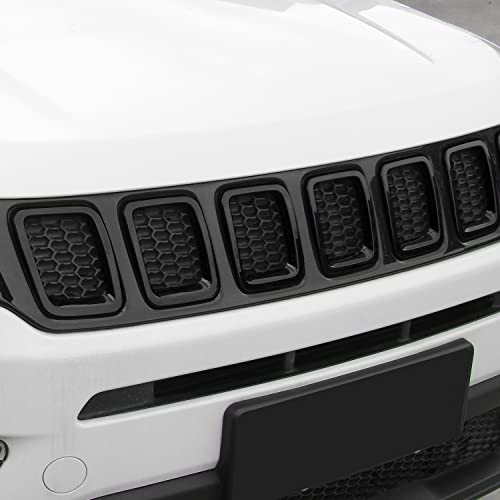 Image of CheroCar Grille Inserts ABS Front Grill Cover Guard Exterior Accessories for Jeep Compass 2017-2020,Black