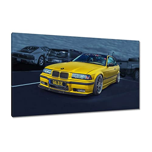 Tableau sur toile voiture dorée 120 x 70 cm décoration murale luxe