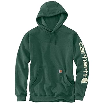 Carhartt Moletom masculino com estampa de manga e logotipo de peso médio, North Woods Heather, 4G