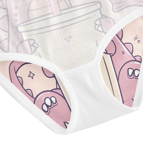 Dinosaur Holding Bubble Tea Girls Underwear, Toddler Briefs, Girls Cotton Underwear, 2–8 Years4