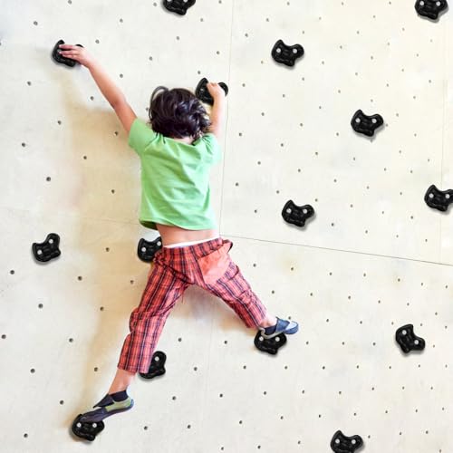 20PCS Black Rock Climbing Holds,Hard Plastic Rock Climbing Wall for Kids,Extra Large Climbing Rock Wall Grips with Mounting Hardware and Wrench for Indoor Outdoor Playground,Installed on Wooden Board