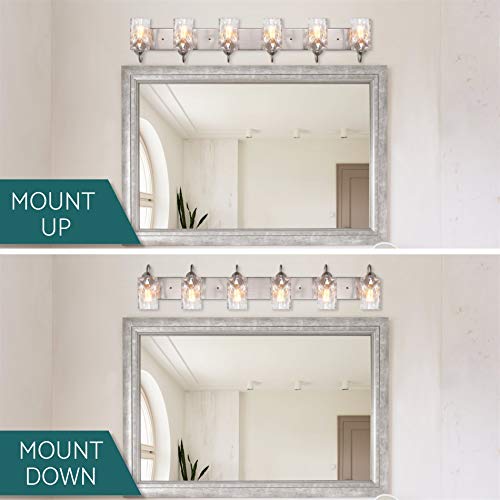 Kira Home Armada II 48" 6-Light Modern Over Mirror Vanity/Bathroom Light, Hammered Glass Shades, Traditional Curved Arms, Brushed Nickel Finish - Image 4