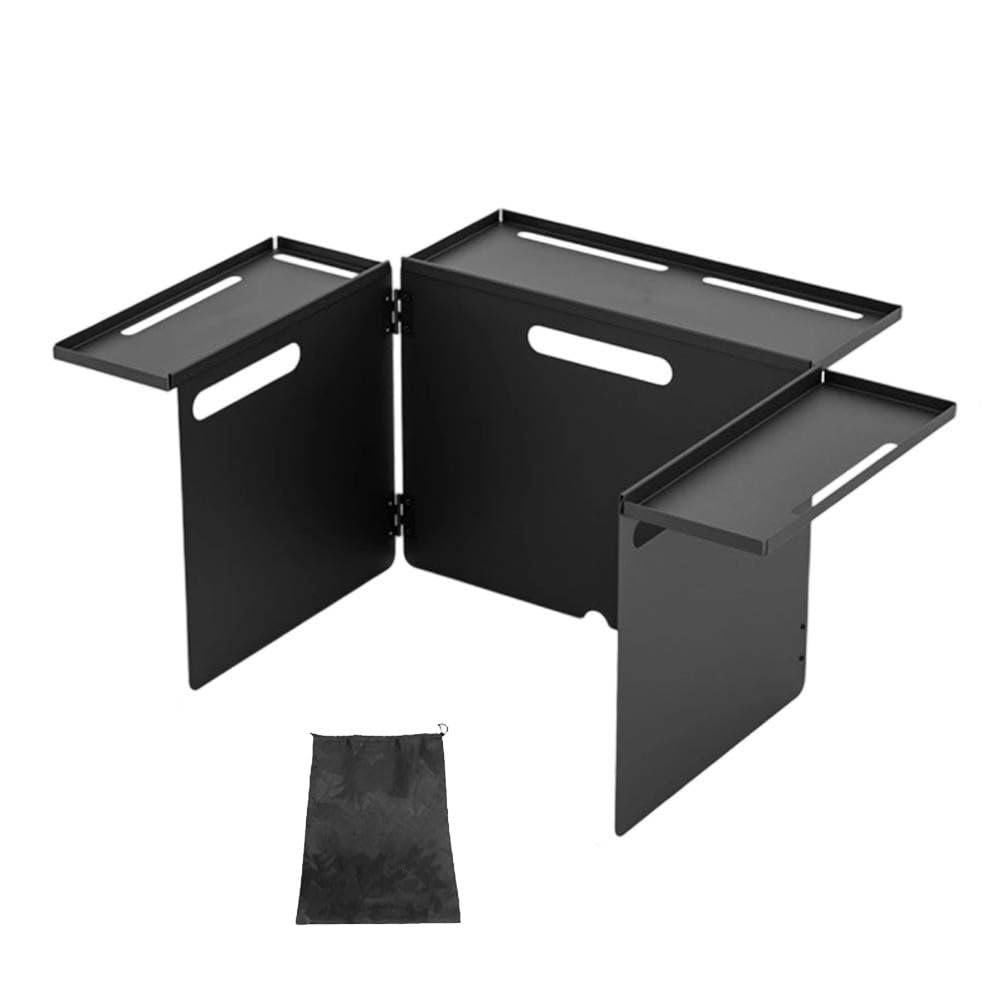 HpLive Faltbarer Campingkocher Windschutz mit Kochutensilien-Ablage - Zusammenklappbare Windschutzscheibe für Outdoor Camping 84x25cm(Weiß)