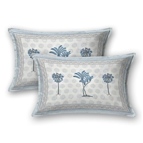 Image of BLOCKS OF INDIA Hand Block Printed 200 TC Cotton Super King Size Bedsheet(106 x 106) (Grey Tree)