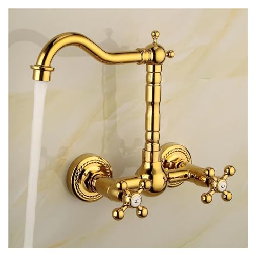 Grifo mezclador de oro para baño empotrado en pared con acabado retro 4
