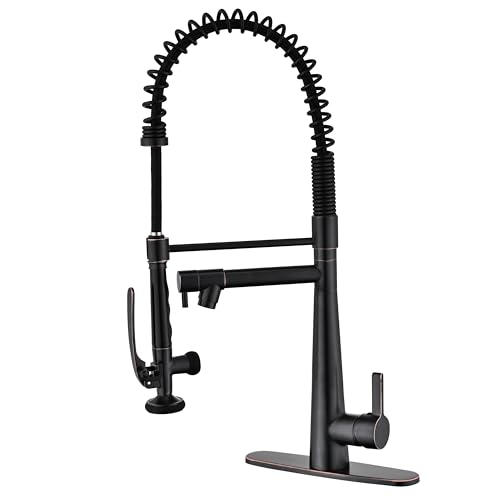 Image of Kitchen Faucet, Solid Brass Oil Rubbed Bronze Kitchen Faucet, Heavy Duty Spring Pre-Rinse Single Handle Kitchen Faucets with Pull Down Sprayer and Pot Filler, Commercial Style Sink Faucet
