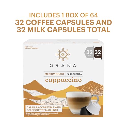 G GRANA Cappuccino Coffee Capsules Compatible with Nescafe Dolce Gusto Machines, 64 Single Serve Pods - 100% Arabica Single Source Ethical Coffee