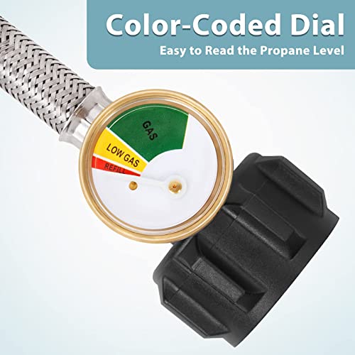 Shinestar Rv Propane Hose With Gauge For Camper, 12 Inch Braided Propane Pigtail For Dual Stage Regulator, 1/4-Inch Male Npt X Qcc1, 2-Pack #TOP2