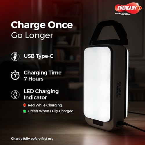 Image of Eveready Triplex HL86, 36W Rechargeable Lantern + Powerbank with 3 Lighting Modes, Foldable Flaps, Adjustable Brightness, USB Type-C Charging, Durable ABS Build, Powered by Eveready Li-ion Battery