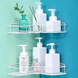 YUNKE Shower Organiser, Bathroom Shelves, Shower Caddy Bathroom Storage with Adhesive Sticker for Kitchen & Bathroom Accessories- Adhesive Sticker Included-(White)
