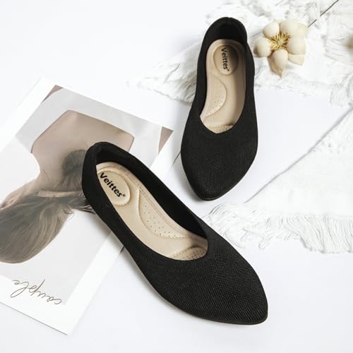 Image of Veittes Women's Wide Width Flats Shoes Pointy Knit Ballet Flats