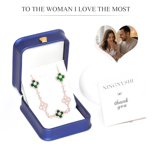 [Ningnvshi] Necklaces for Women 18K Rose Gold Plated Four-Leaf Clover Necklace with green Mother of Pearl & Sparkling Zirconia Adjustable Chain Hypoallergenic Jewelry Gift for Wife Valentine's Day Anniversary — view 6
