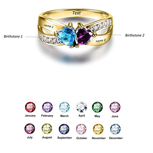 Solid 14K Gold Mothers Ring with 2 Birthstones 10K 14K 18K Real Gold Mom Ring Personalized Birthstone Rings for Women Mother's Day Gifts3