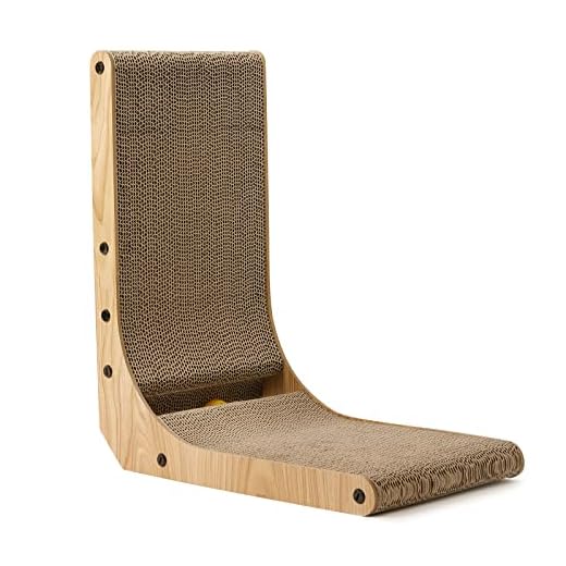 FUKUMARU Griffoir pour Chat, Griffoir Mural en Forme de L de 42 cm, Grattoir pour Chat en Carton avec Balle, pour Chats d'Intérieur