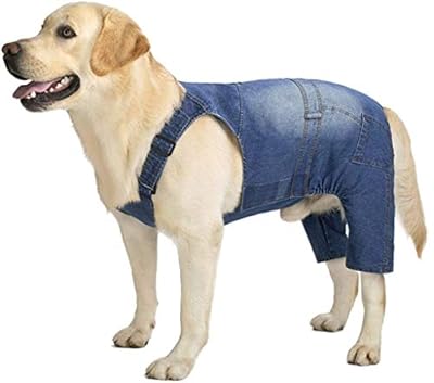 Medium Large Dog Jeans Jumpsuit Overall for Dogs,Dog Denim Clothes Outfits Costumes for All-Purpose,Blue Vintage Washed Dog Pants Classic Jacket