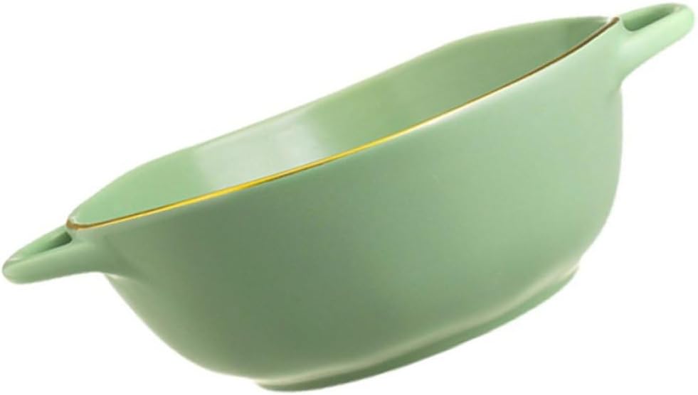 Ciieeo Double Handle Baking Bowl Ceramic Salad Serving Dish Matcha Green Oven-Safe Soup Bowl for Household Dining and Entertaining