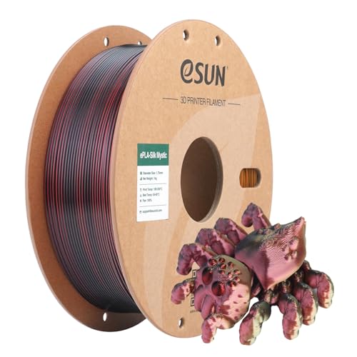 Image of eSUN Silk Mystic PLA Filament 1.75mm, Shiny Silk Three Color Co Extrusion 3D Printer Filament, 1KG (2.2 LBS) Spool 3D Printing Color Change Filament for 3D Printers,Red Black Gold