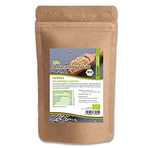 Mynatura Bio Amaranth gepufft I Naturprodukt I Ungesüßt I Rein pflanzlich I Getreide ähnlich I Glutenfrei I Müsli Topping I Natürlich I Im Beutel (1x 700g)