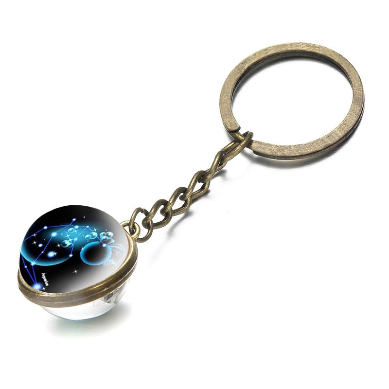 GGWMSKRH Chaveiro com 2 signos do zod&iacute;aco, joia do tempo, bola de vidro dupla face, pingente de...