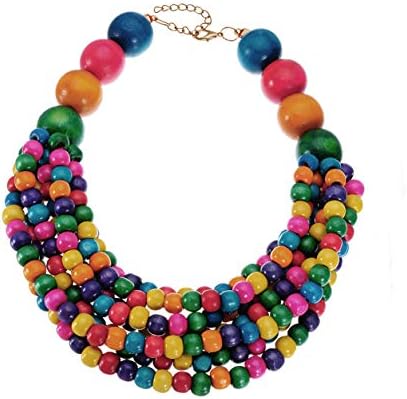 Mozhuo Boho Multilayer Wood Beaded Statement Necklace Chunky Collar Choker Bib Necklace for Women Novelty Jewelry Handmade (Multicolor Bohemia Collar Necklace)