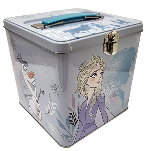 The Tin Box Company Disney Frozen Stack Store and Carry Tin. Stackable Tin Box with Handle,Blue and White