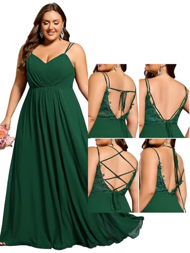 Image of Ever-Pretty Women's Pleated Backless Applique V Neck A Line Chiffon Sleeveless Plus Size Bridesmaid Dresses 01692-DA