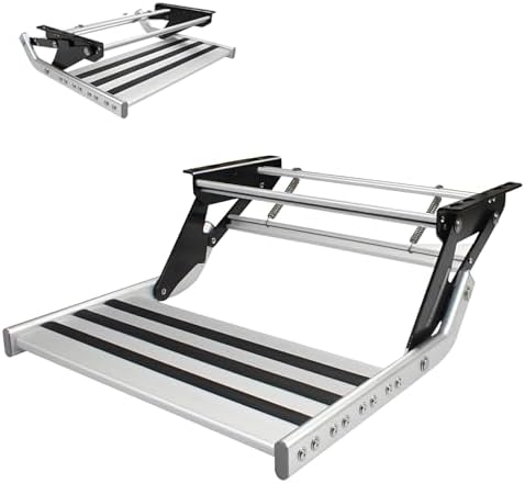 Retractable Aluminum RV Entry Steps with LED Lights - Space-Saving, Corrosion-Resistant, Universal Fit for Campers & Trucks - Manual Single-Step Design