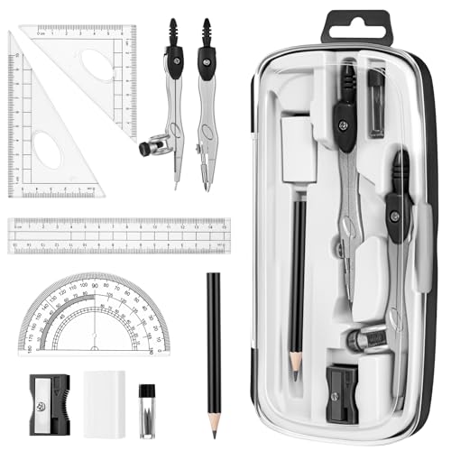 Zonon Math Geometry Set 10 Pcs Student Supplies with Shatterproof Storage Box,...