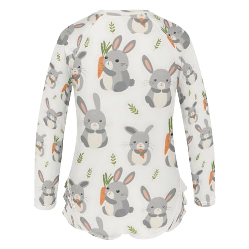 Grey Rabbit Holding Carrot Girls Long Sleeve Swimsuits One Piece Zipper Bathing Suit UPF 50+ Rashguard Swimwear3