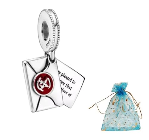 JABEDE Charm in argento S925 ispirato alla Saga di Harry, compatibile con braccialetti delle principali marche, con elegante borsa nera - ideale per i fan di H.P., estandar, Argento sterling Argento