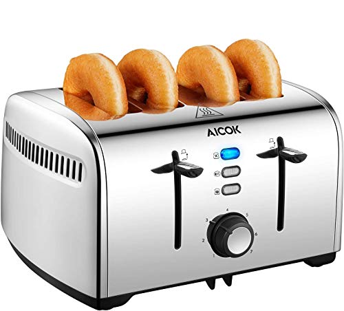 AICOK 4-Slice Toaster, 1.6inch Extra-Wide Slot Dual Independent Control Toaster with Bagel, Defrost