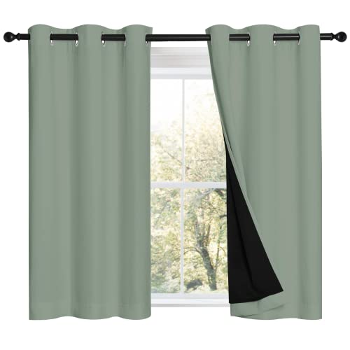 Image of NICETOWN Greyish Green 100% Blackout Curtains 45 inches Long, 2 Thick Layers Completely Blackout Window Treatment Thermal Insulated Lined Drapes for Small Window (1 Pair, 42 inches Width Each Panel)